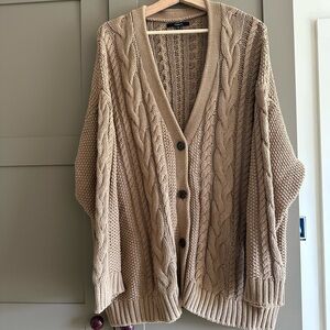 Quince Camel Cotton Cable Knit Cardigan Sweater